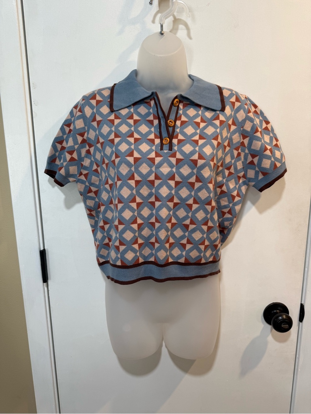Cider Short-Sleeve Knit Polo in Light Blue, Rust, Cream-#1772